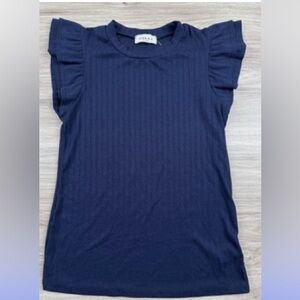 GILLI DOUBLE FLUTTER SLEEVE KNIT TOP NAVY - L